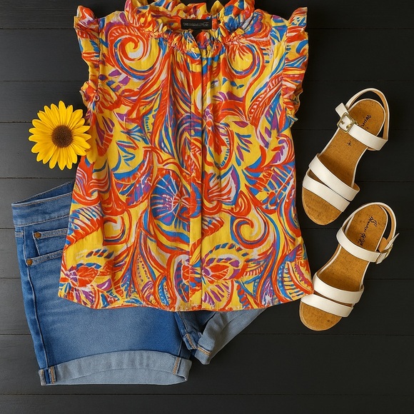 Jude Connally Orange Red Ruffled Blouse - Picture 1 of 6